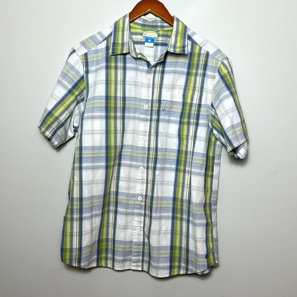 Columbia Mens Button Down Plaid Hiking Shirt Sz L